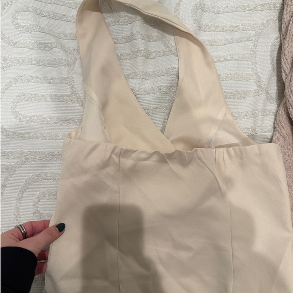 Cream Halter Top with metal buckle belt detail - Picture 3 of 4